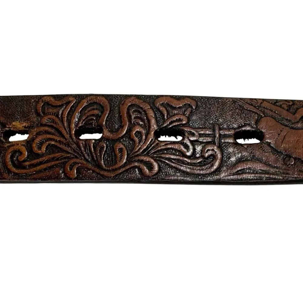 3D Leather Tooled Bucking Bronco Bull Roping Cowboy Western Belt